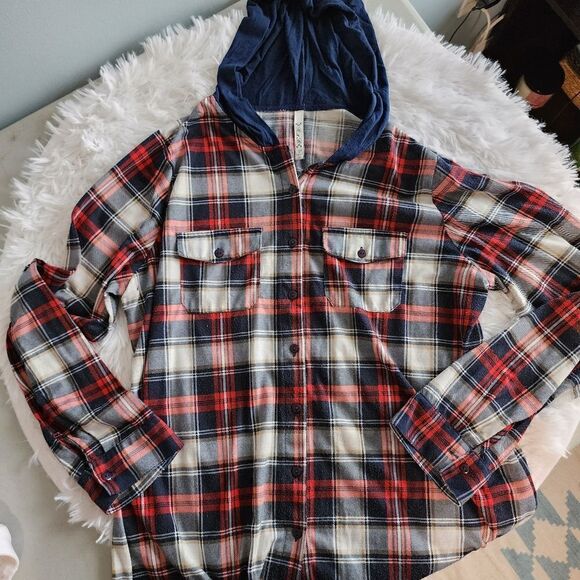 R n B Plaid Hooded Button Down Shirt - Picture 8 of 13